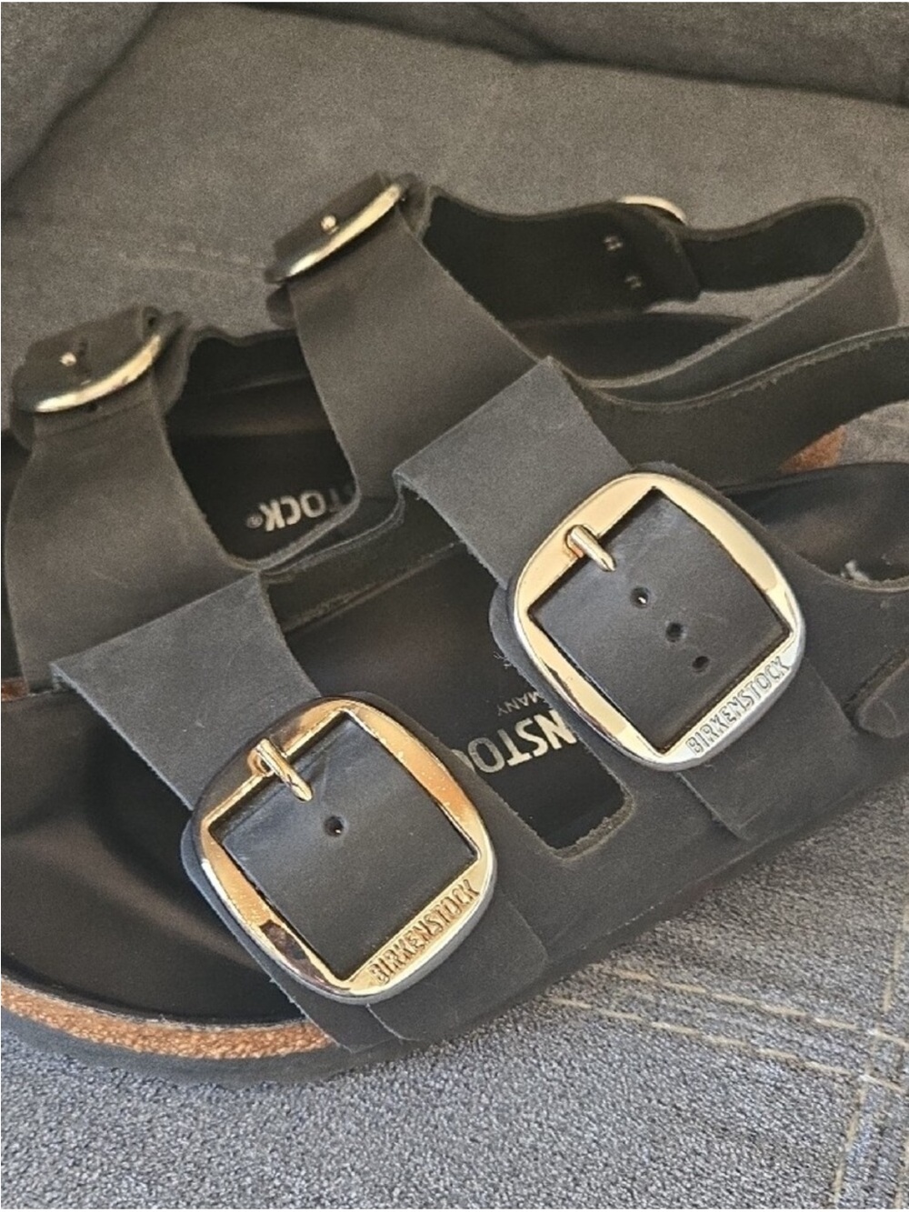 Birkenstock Big Buckle Black Double Sandal Oiled Leather Size 39 - Picture 8 of 10